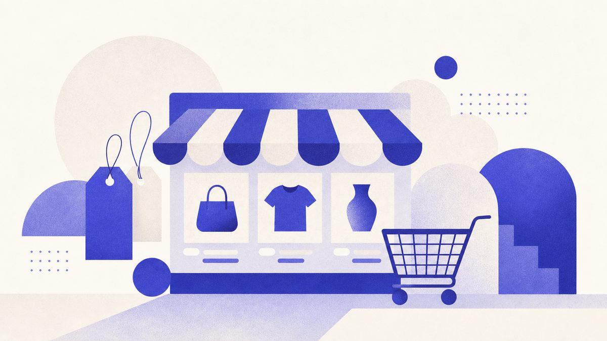 Illustrazione: carrello e-commerce con prodotti e pagamento online