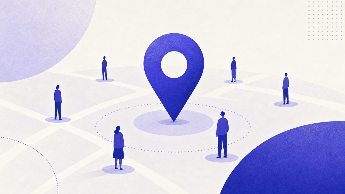 Illustrazione: mappa con pin di attività locali e scheda Google Business Profile