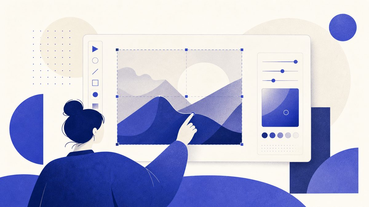 Illustrazione: immagine generata da AI accanto a strumenti di editing e selezione