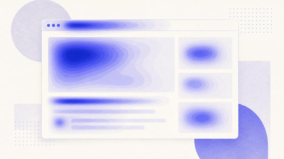 Illustrazione: browser con sovrapposta una mappa di calore che mostra zone di click rosse e blu