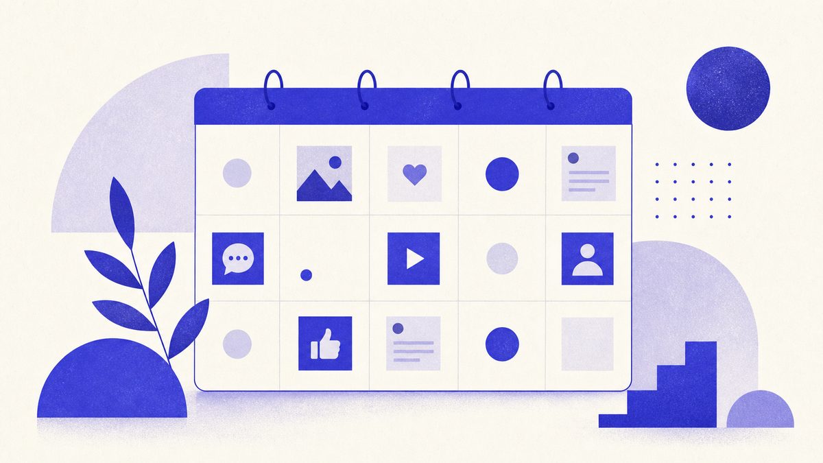 Illustrazione: calendario editoriale con contenuti social pianificati per settimana