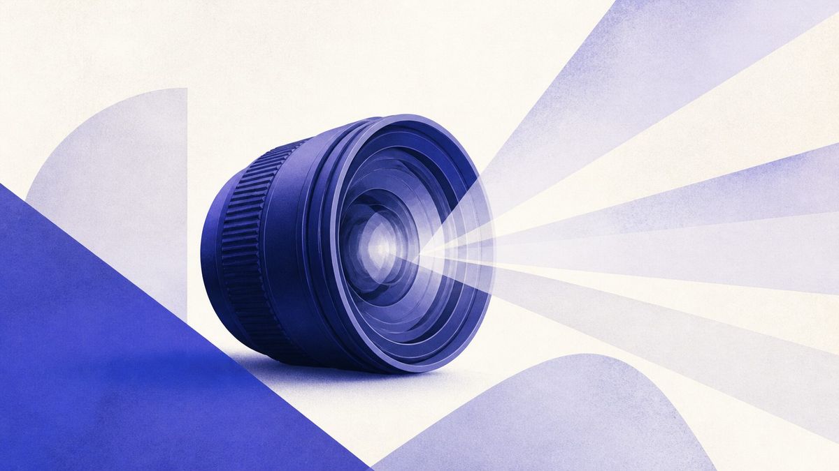 Illustrazione: obiettivo fotografico con raggi di luce soffusa