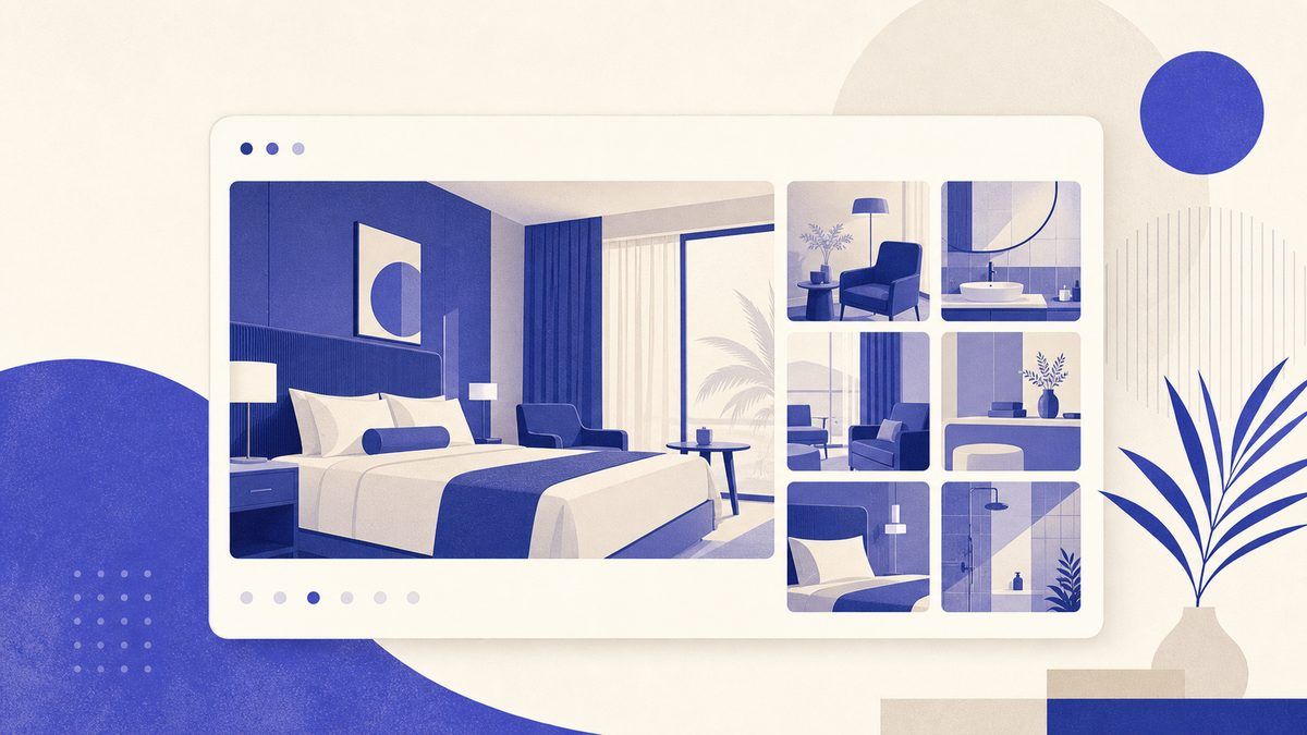Illustrazione: galleria fotografica di un hotel su un sito web