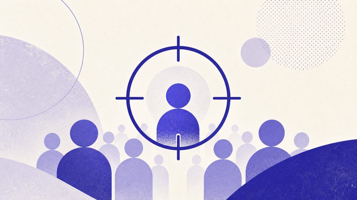 Illustrazione: cerchi di pubblico concentrici con persone target evidenziate