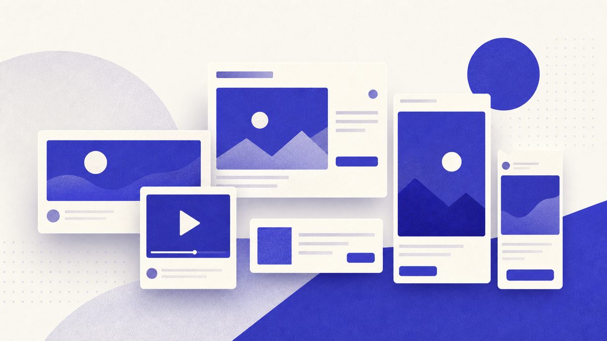 Illustrazione: cinque icone che rappresentano search, display, shopping, performance max e video