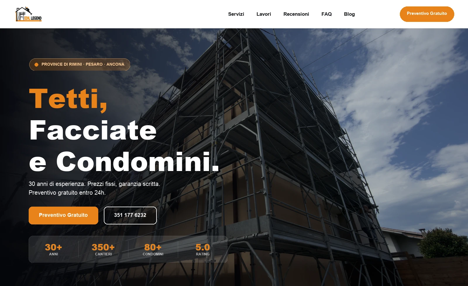 Homepage del nuovo sito di Edil Legend