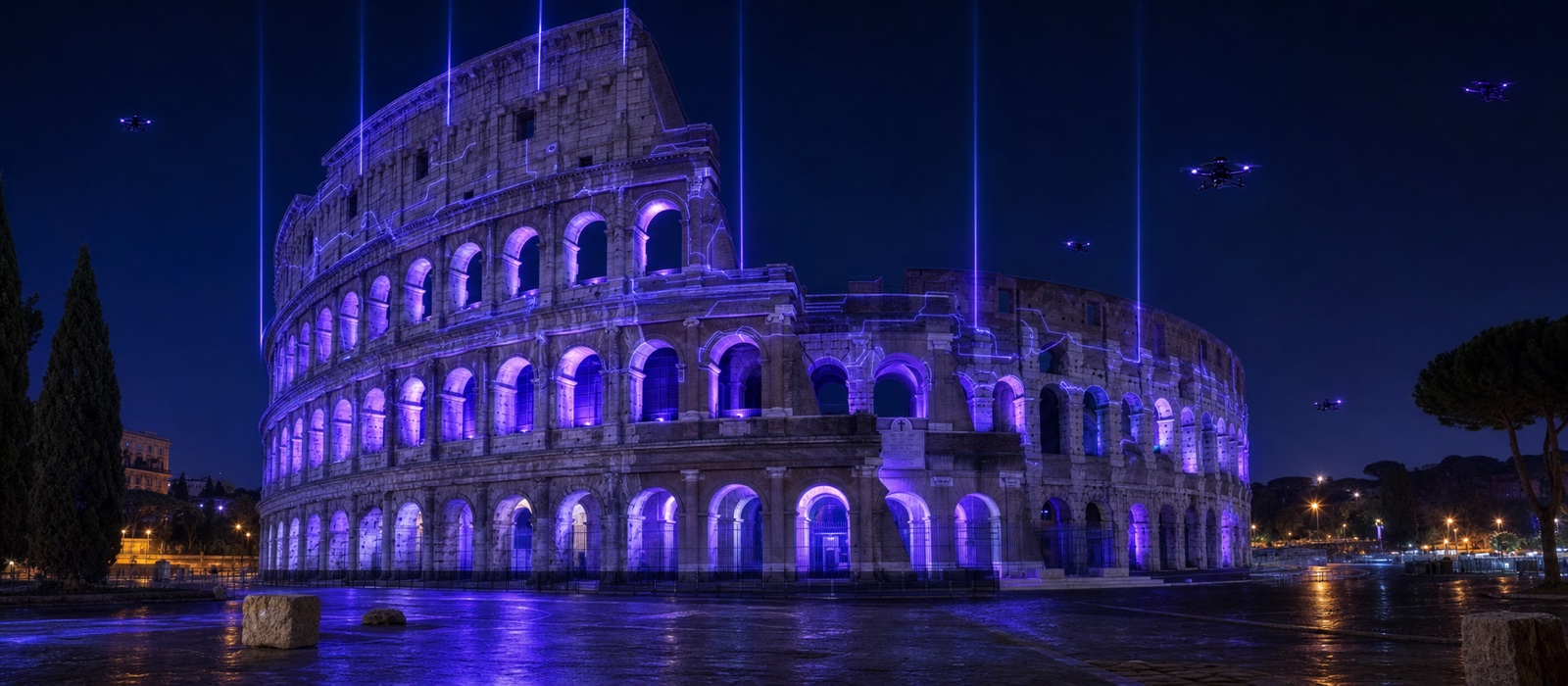 Colosseo, Roma, in stile futuristico