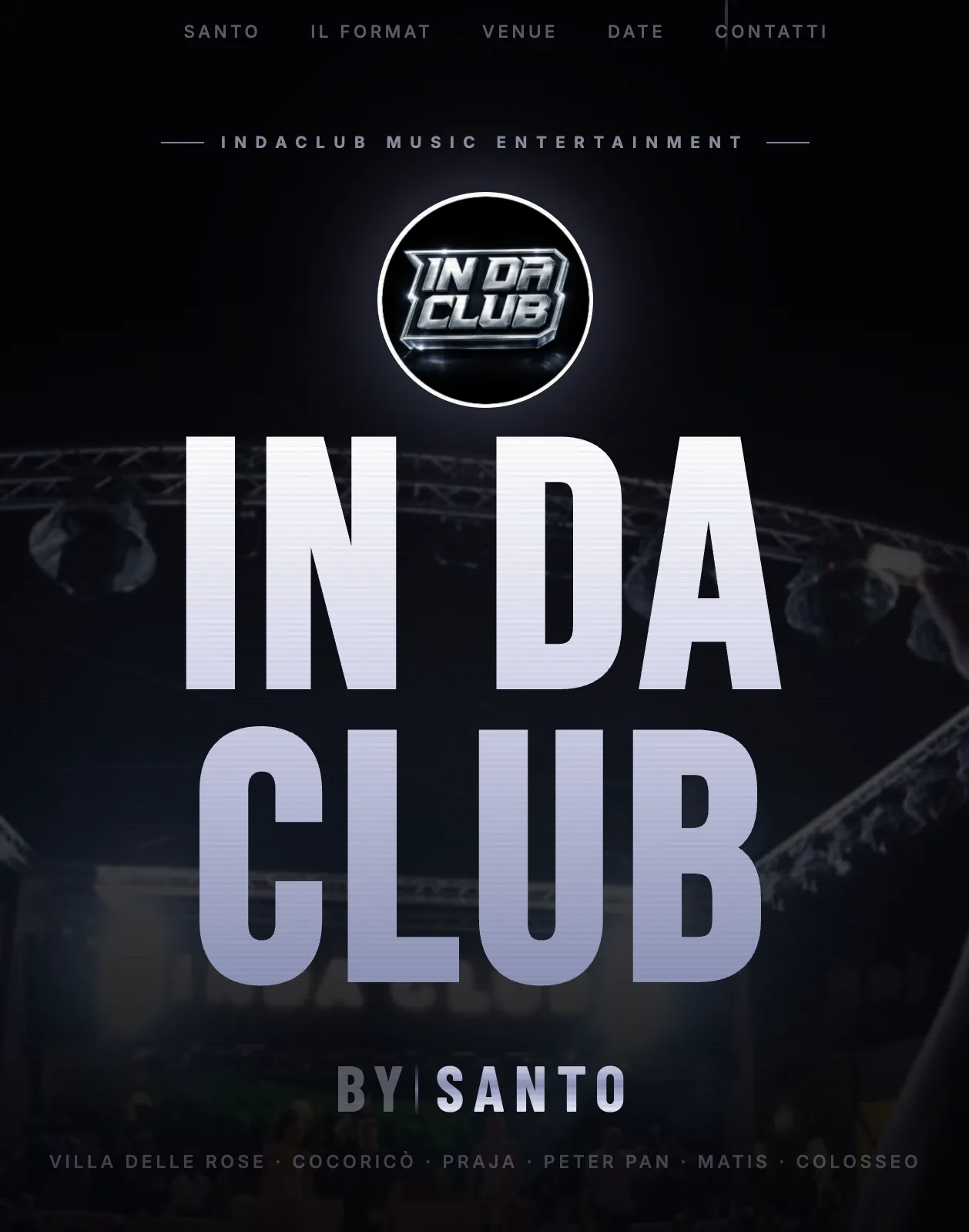 In Da Club - screenshot reale del sito, versione mobile