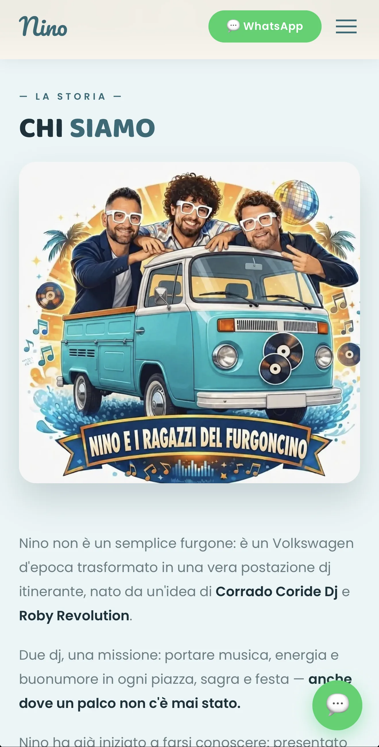 Nino il Furgoncino - screenshot reale del sito, versione mobile