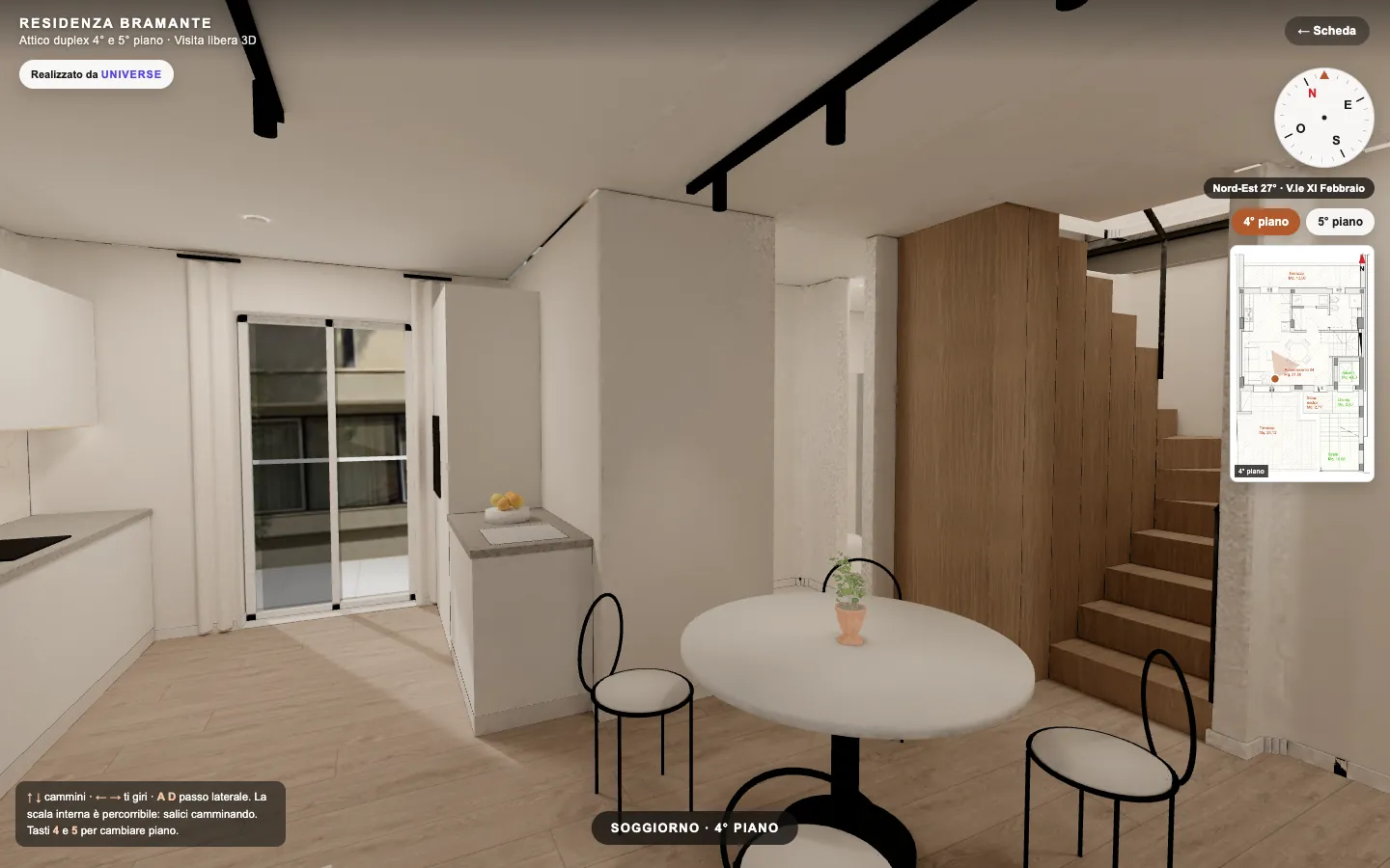 Scala interna dell'attico duplex nel virtual tour 3D di Residenza Bramante